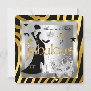 Maskerad Fabulous 50 Sebra Guld Silver Svart 2 Inbjudningar