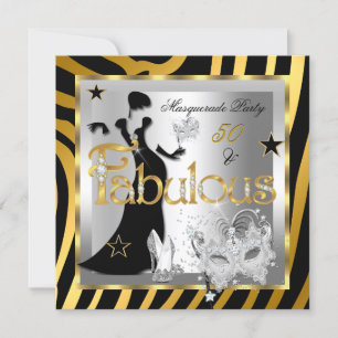 Maskerad Fabulous 50 Sebra Guld Silver Svart Inbjudningar