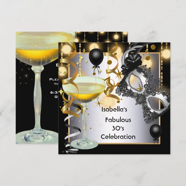 Maskerad Fabulous Silvermask Gold Ljus Party Inbjudningar (Fram/baksida)