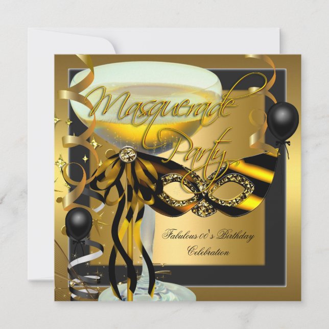 Maskerad Fabulous Zebramask Gold Födelsedag Inbjudningar (Framsida)