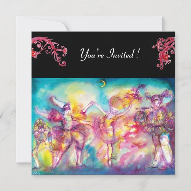 MASKERAD FEST, röda utsmyckningar Inbjudningar (Framsida)