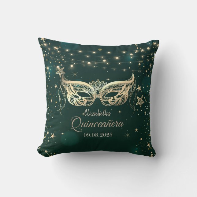 Maskerad, Gröna Stjärnor  Quinceañera Kudde (Framsida)