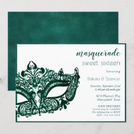 Maskerad Grönt-mask | Mardi Gras Theme Sweet 16 Inbjudningar