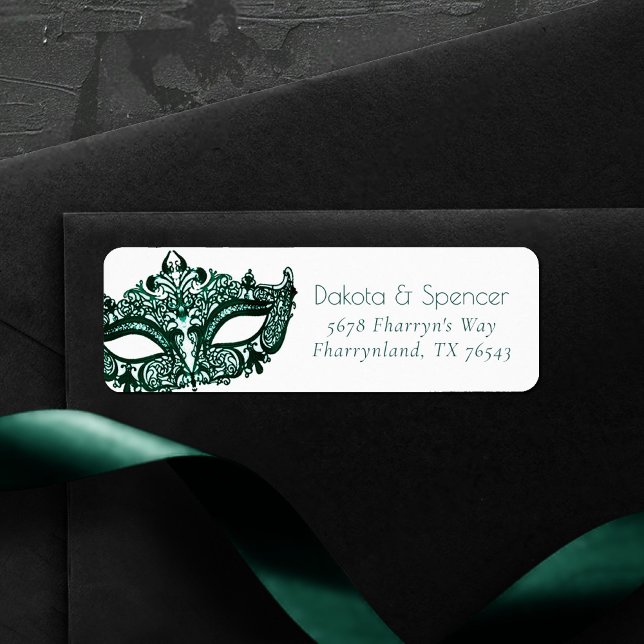 Maskerad Grönt-mask | Vibrant Emerald Adress Returadress Etikett (Skapare uppladdad)