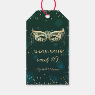Maskerad Guld Diamanter Grön Sweet 16 Presentetikett