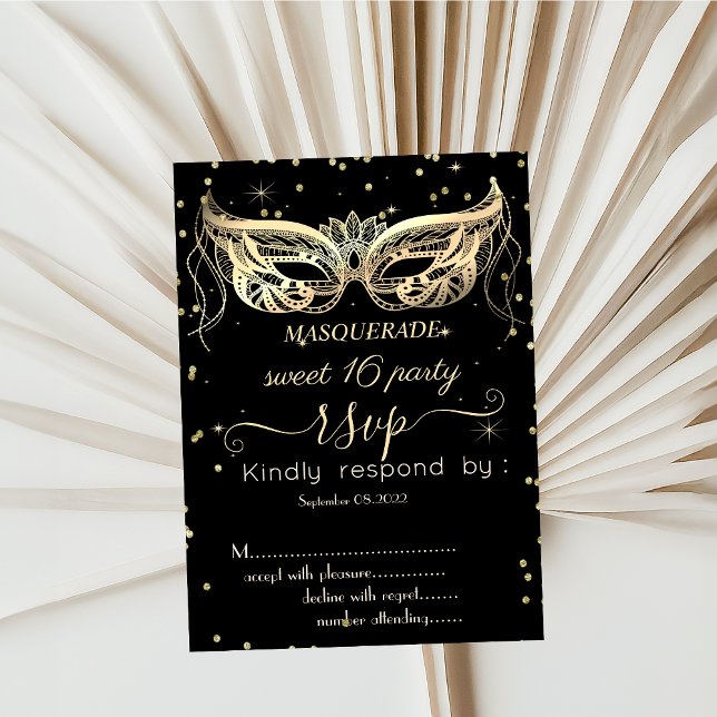 Maskerad Guld Diamanter Sweet 16 RSVP Inbjudningar (Skapare uppladdad)