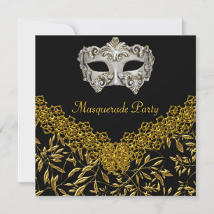 Maskerad Guld Svart Het Glamour Födelsedagsfest Inbjudningar