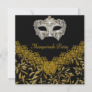 Maskerad Guld Svart Het Glamour Födelsedagsfest Inbjudningar