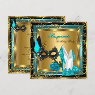 Maskerad Guld Teal Svart Glitter Höga Klackar Mask Inbjudningar