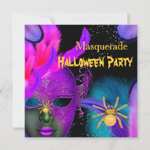 Maskerad Halloweenfest Rosa Teal Masker Spindel Inbjudningar