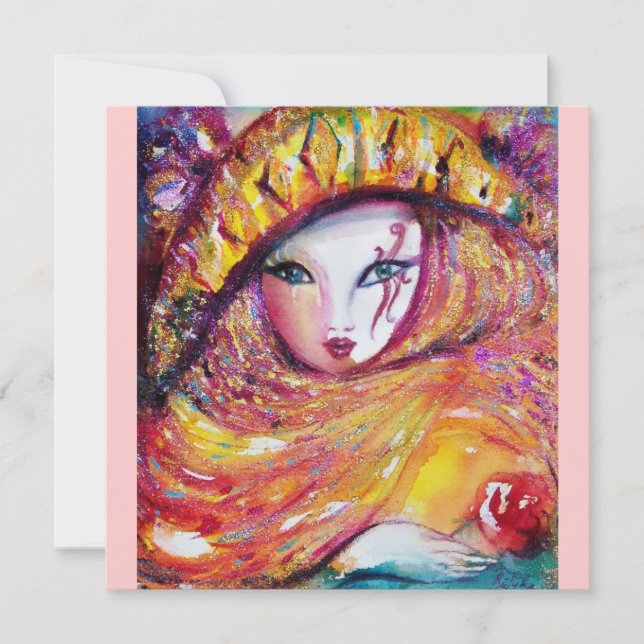 MASKERAD I GULT Karnevalsmasker Maskeradfest Inbjudningar (Framsida)