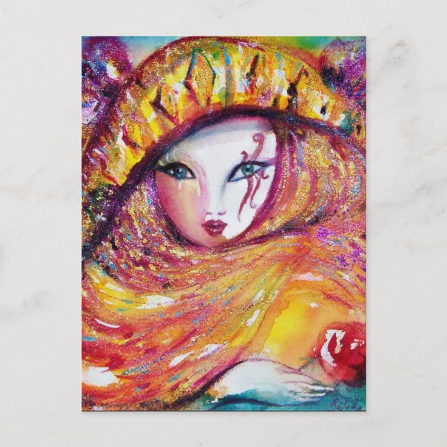 MASKERAD I GULT Kostymfest Inbjudan Vykort (Framsida)