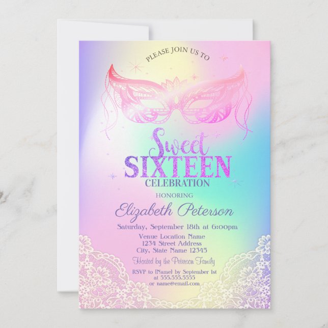 Maskerad,Lace Holografisk  Sweet 16 Inbjudningar (Framsida)