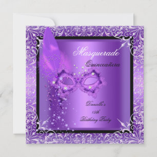 Maskerad Lila Mask Quinceanera-fest Inbjudningar