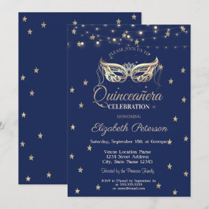 Maskerad, Ljuslyktor, Guldstjärnor Quinceañera Inbjudningar
