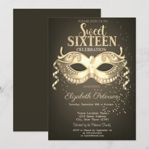 Maskerad,Mask,Konfetti Sweet 16 Guld Inbjudningar