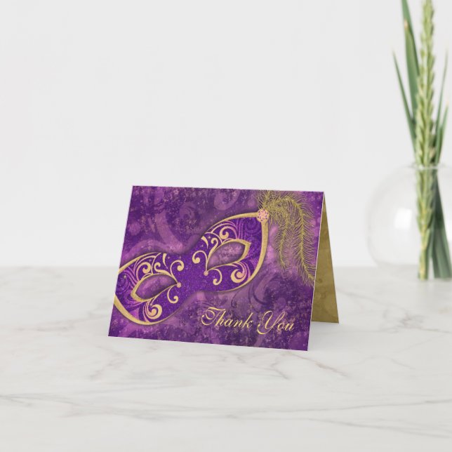Maskerad Maskerad Bröllop Tacksamhet Lila Tack Kort (Framsida)