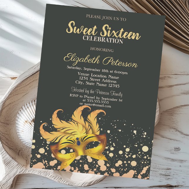Maskerad,Masque,Prickar,Konfetti Sweet 16 Inbjudningar (Skapare uppladdad)