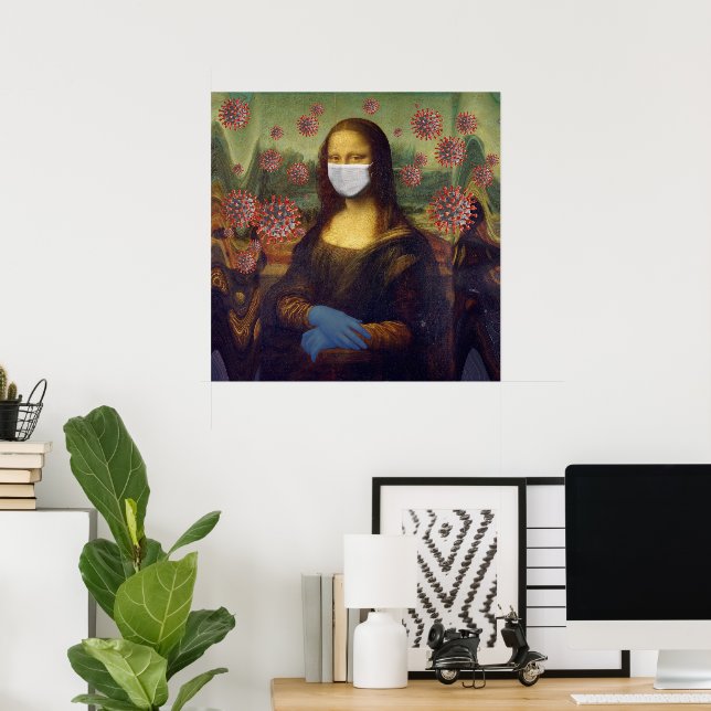Maskerad Mona Lisa som spelar säker sjukvård Poster (Hemmakontoret)