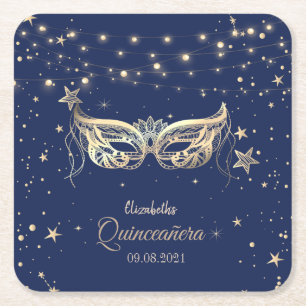 Maskerad, Navy Blue Stjärnor Quinceañera Underlägg Papper Kvadrat