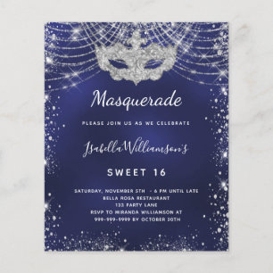 Maskerad navyblå silver Sweet 16-inbjudan