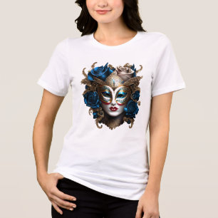 Maskerad ögonmask blå guld ros blommor venice t shirt