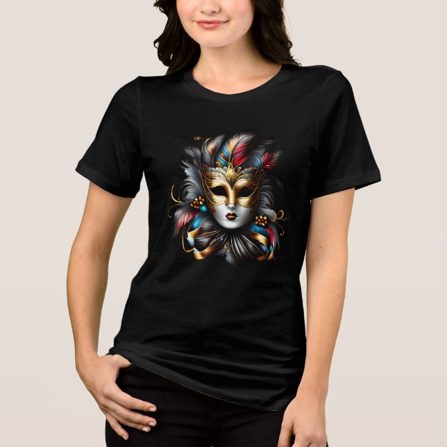 Maskerad ögonmask elegant fjädrar ansiktsmasker t shirt (Framsida)