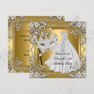 Maskerad Quinceanera 15-årsdag Mask Guld Inbjudningar