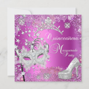 Maskerad Quinceanera 15-årsfest Rosa Tiara Sko Inbjudningar