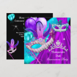 Maskerad Quinceanera 15 Festsmycken Masker Teal Li Inbjudningar