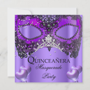 Maskerad Quinceanera 15 Lila Mask Födelsedag Inbjudningar
