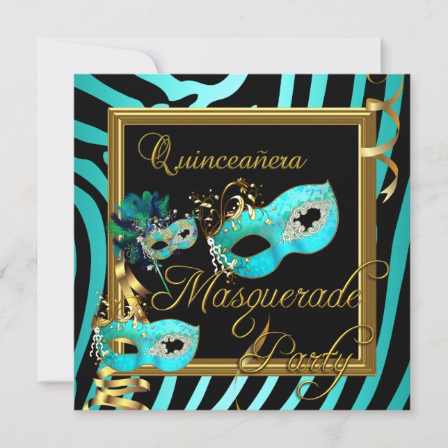 Maskerad Quinceanera 15 Sebra Födelsedagsfest Inbjudningar (Framsida)