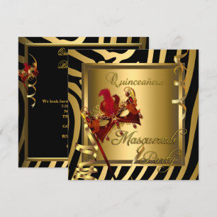 Maskerad Quinceanera 15 Sebra Röd Födelsedagsfest Inbjudningar