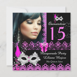 Maskerad Quinceanera-fest Het rosa spets Inbjudningar