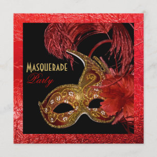 Maskerad Quinceañera-fest röd folie Inbjudningar