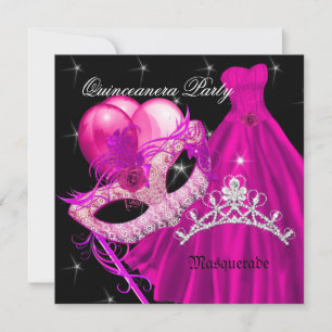 Maskerad Quinceanera Födelsedagsfest Rosa Inbjudningar