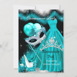 Maskerad Quinceanera Födelsedagsfest Teal 3a Inbjudningar