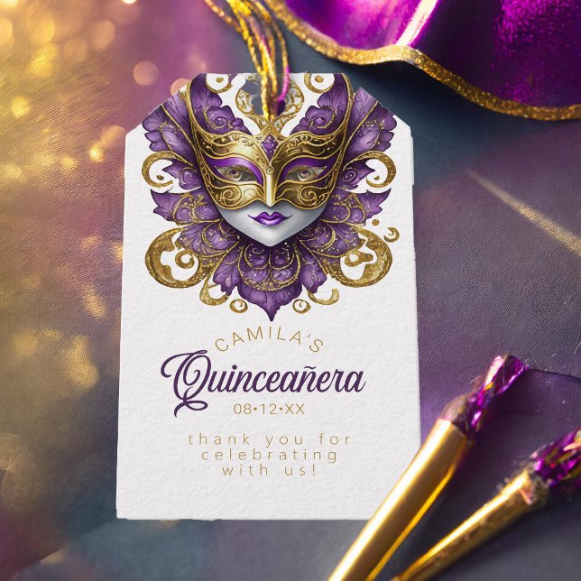 Maskerad Quinceanera Lila Guld ID1031 Presentetikett (Skapare uppladdad)