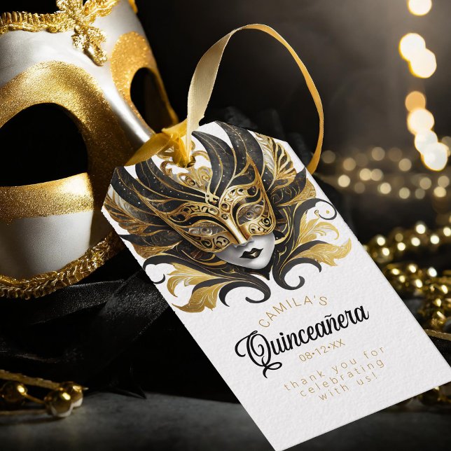 Maskerad Quinceanera Svart Guld ID1031 Presentetikett (Skapare uppladdad)
