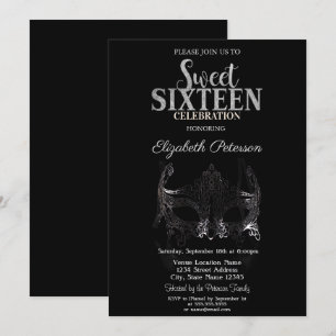 Maskerad,Silver Masque Sweet 16 Inbjudningar