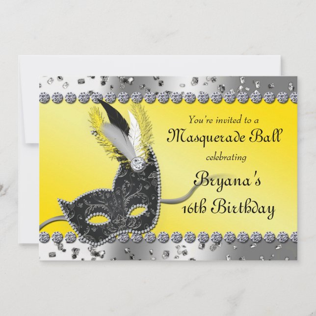 Maskerad Silver och Gul Festlig Inbjudan (Framsida)