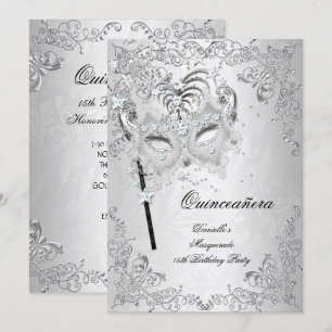 Maskerad Silver Quinceañera 15-årsdag Inbjudningar