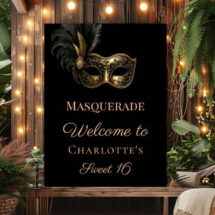 Maskerad svart guld Sweet 16 välkommen Poster
