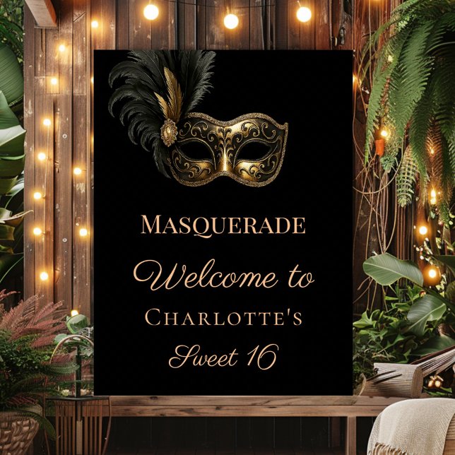 Maskerad svart guld Sweet 16 välkommen Poster (Skapare uppladdad)