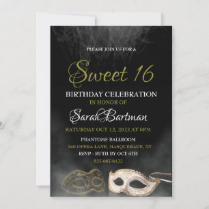 Maskerad sweet 16-inbjudan inbjudningar