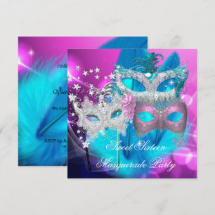Maskerad Sweet 16 Rosa Lila Turkos Maskeradmask Inbjudningar