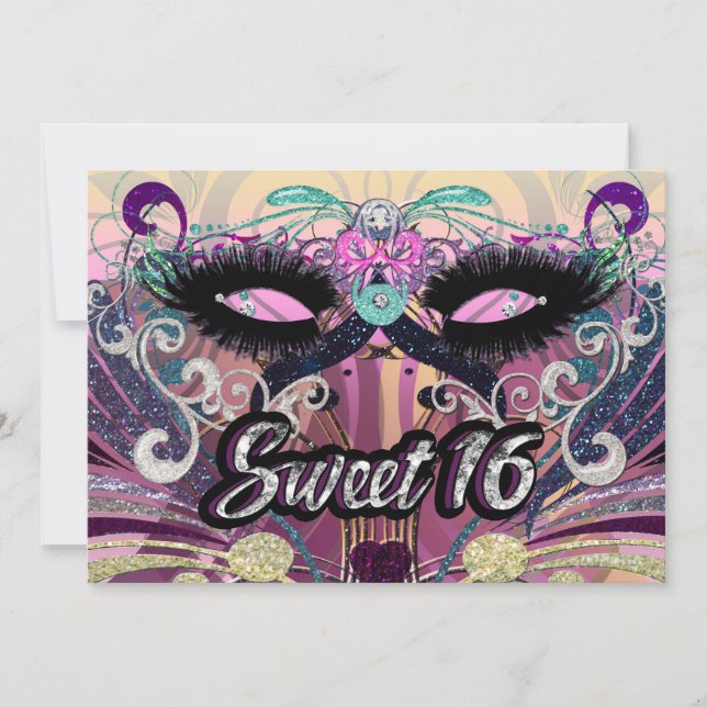 Maskerad Sweet 16 Sexton Festmaskerad Inbjudan (Framsida)