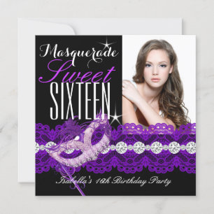 Maskerad Sweet Sixteen Sweet 16 Lila foto 2 Inbjudningar