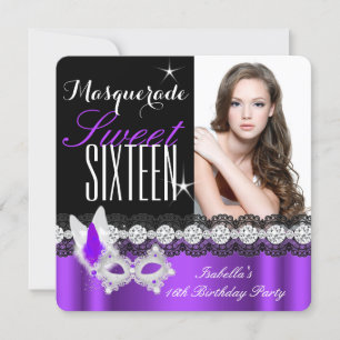 Maskerad Sweet Sixteen Sweet 16 Lila foto Inbjudningar