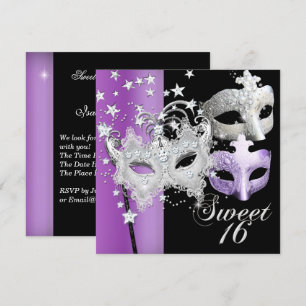 Maskerad Sweet Sixteen Sweet 16 Lila Svart Inbjudningar